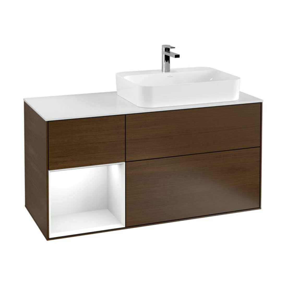 V&B Waschtischunterschrank Wandbeleuchtung Finion 120cm, Pl w m, Rg l glo wh. Lac, wal ven