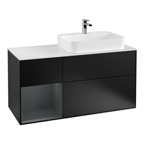 V&B Waschtischunterschrank Wandbeleuchtung Finion 120cm, Pl w m, Rg l md b m La, bla m Lac