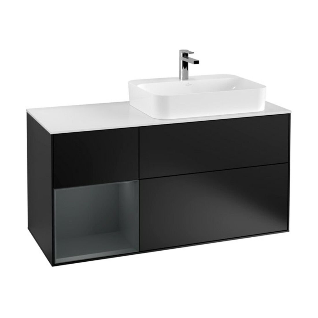 V&B Waschtischunterschrank Wandbeleuchtung Finion 120cm, Pl w m, Rg l md b m La, bla m Lac