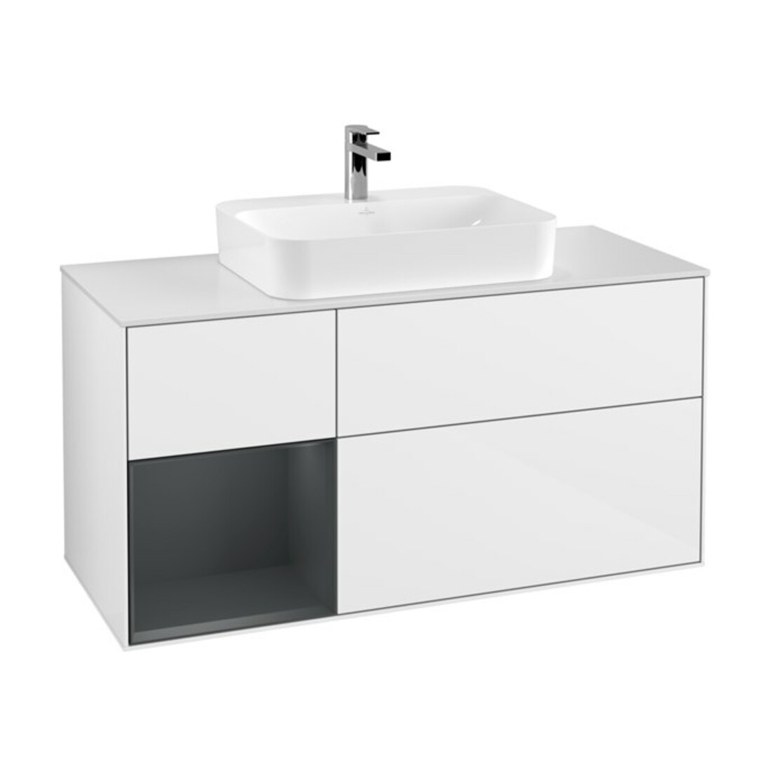 V&B Waschtischunterschrank Wandbeleuchtung Finion 120cm, Pl w m, Rg l md b m La, g wh. Lac