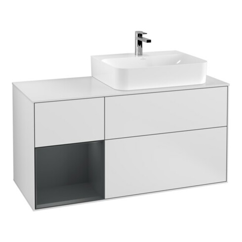 V&B Waschtischunterschrank Wandbeleuchtung Finion 120cm, Pl w m, Rg l md b m La, wh. m Lac