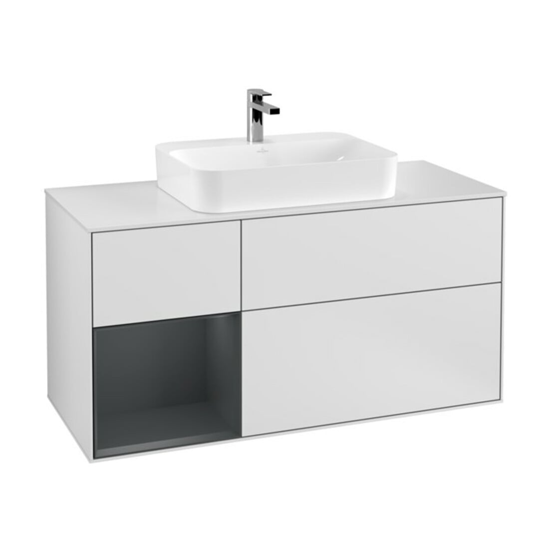 V&B Waschtischunterschrank Wandbeleuchtung Finion 120cm, Pl w m, Rg l md b m La, wh. m Lac