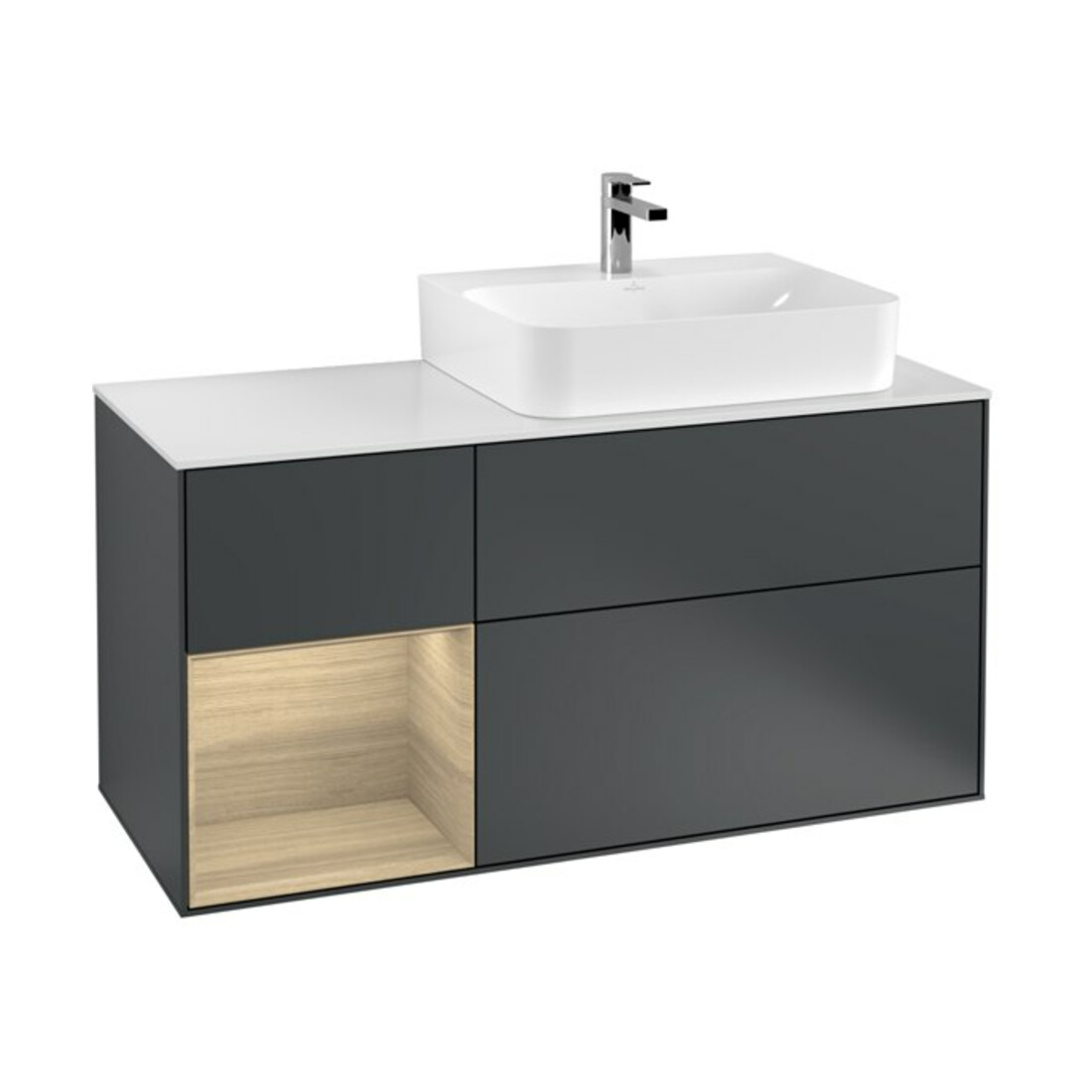 V&B Waschtischunterschrank Wandbeleuchtung Finion 120cm, Pl w m, Rg l Oa ven, md bl. m Lac