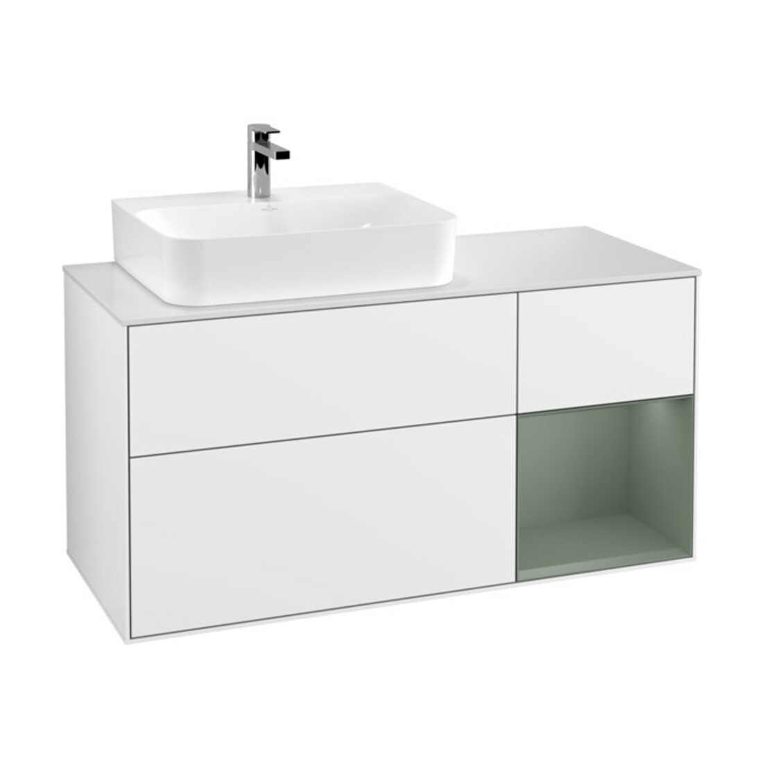 V&B Waschtischunterschrank Wandbeleuchtung Finion 120cm, Pl w m, Rg l Ol m La, glo wh. Lac