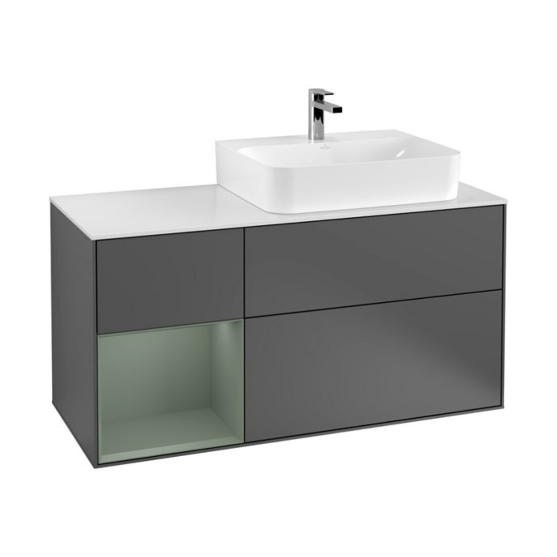 V&B Waschtischunterschrank Wandbeleuchtung Finion 120cm, Pl w m, Rg l Ol m Lac, Anthrac. m