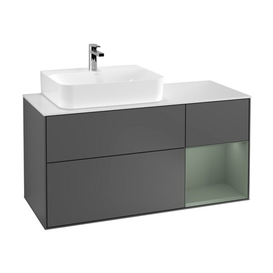 V&B Waschtischunterschrank Wandbeleuchtung Finion 120cm, Pl w m, Rg l Ol m Lac, Anthrac. m