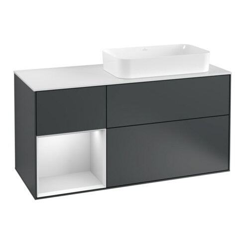 V&B Waschtischunterschrank Wandbeleuchtung Finion 120cm, Pl w m, Rg l w m La, md bl. m Lac