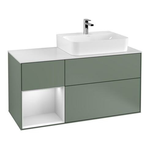 V&B Waschtischunterschrank Wandbeleuchtung Finion 120cm, Pl w m, Rg l w m Lac, Oli. m Lac