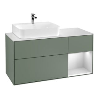 V&B Waschtischunterschrank Wandbeleuchtung Finion 120cm, Pl w m, Rg l w m Lac, Oli. m Lac