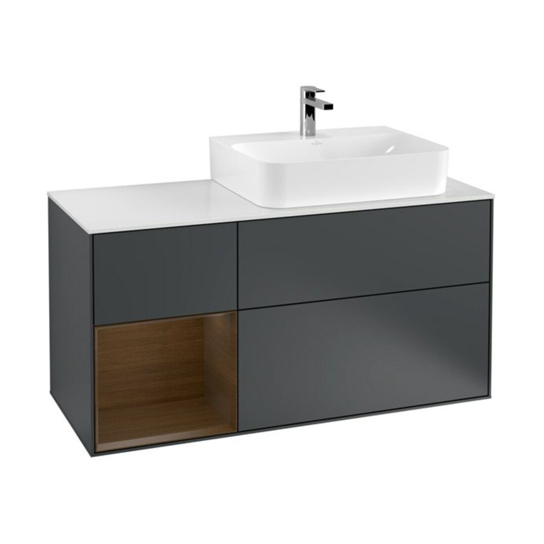 V&B Waschtischunterschrank Wandbeleuchtung Finion 120cm, Pl w m, Rg l wal ven, md b m Lac