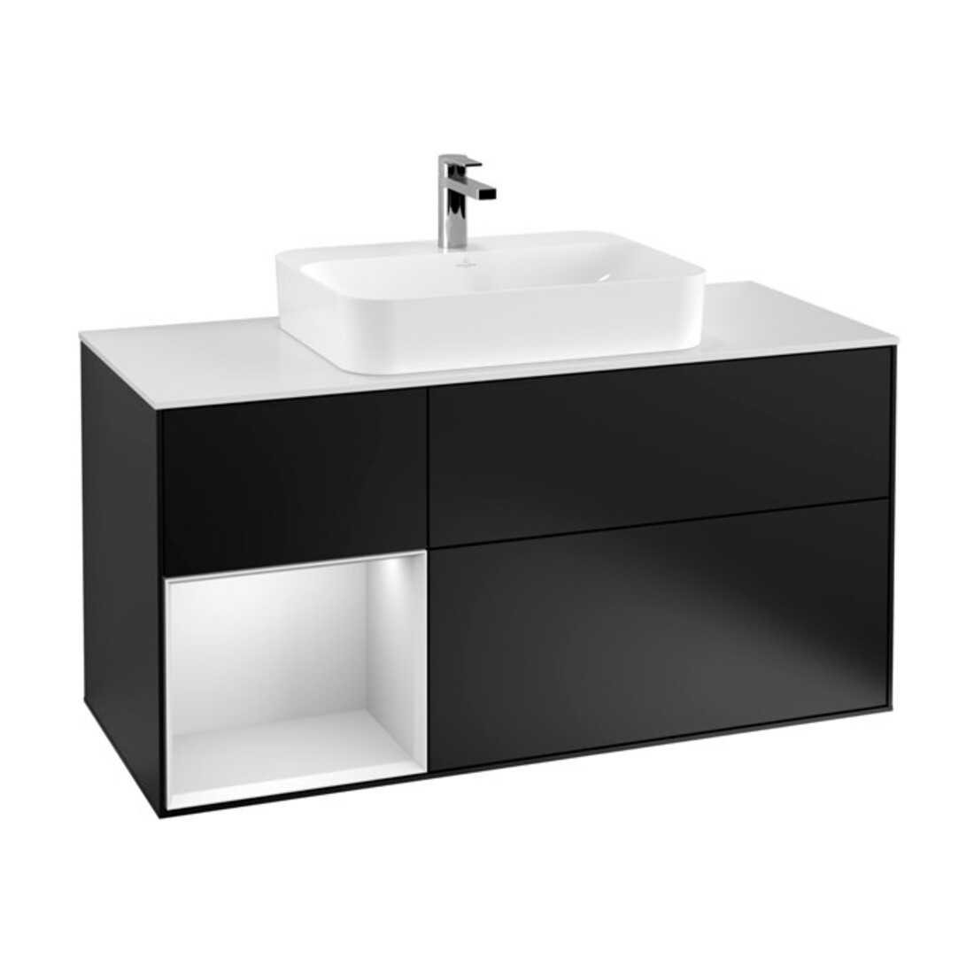 V&B Waschtischunterschrank Wandbeleuchtung Finion 120cm, Pl w m, Rg l wh. m Lac, bla m Lac