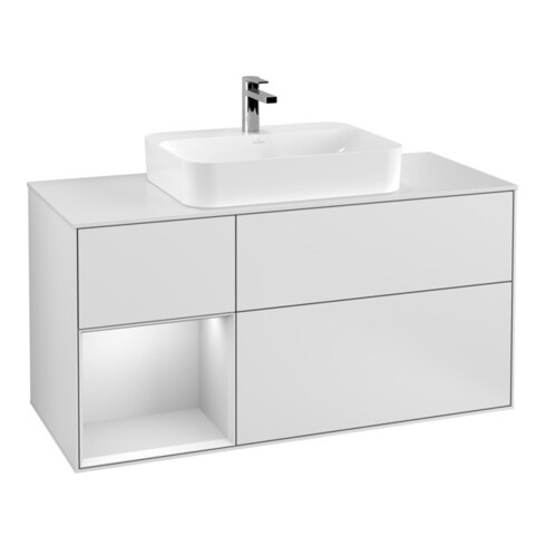 V&B Waschtischunterschrank Wandbeleuchtung Finion 120cm, Pl w m, Rg l wh. m Lac, wh. m Lac