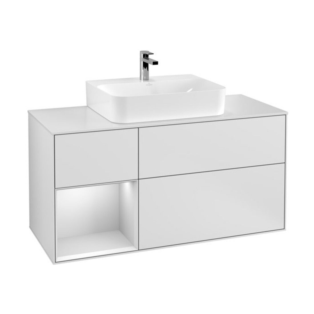 V&B Waschtischunterschrank Wandbeleuchtung Finion 120cm, Pl w m, Rg l wh. m Lac, wh. m Lac