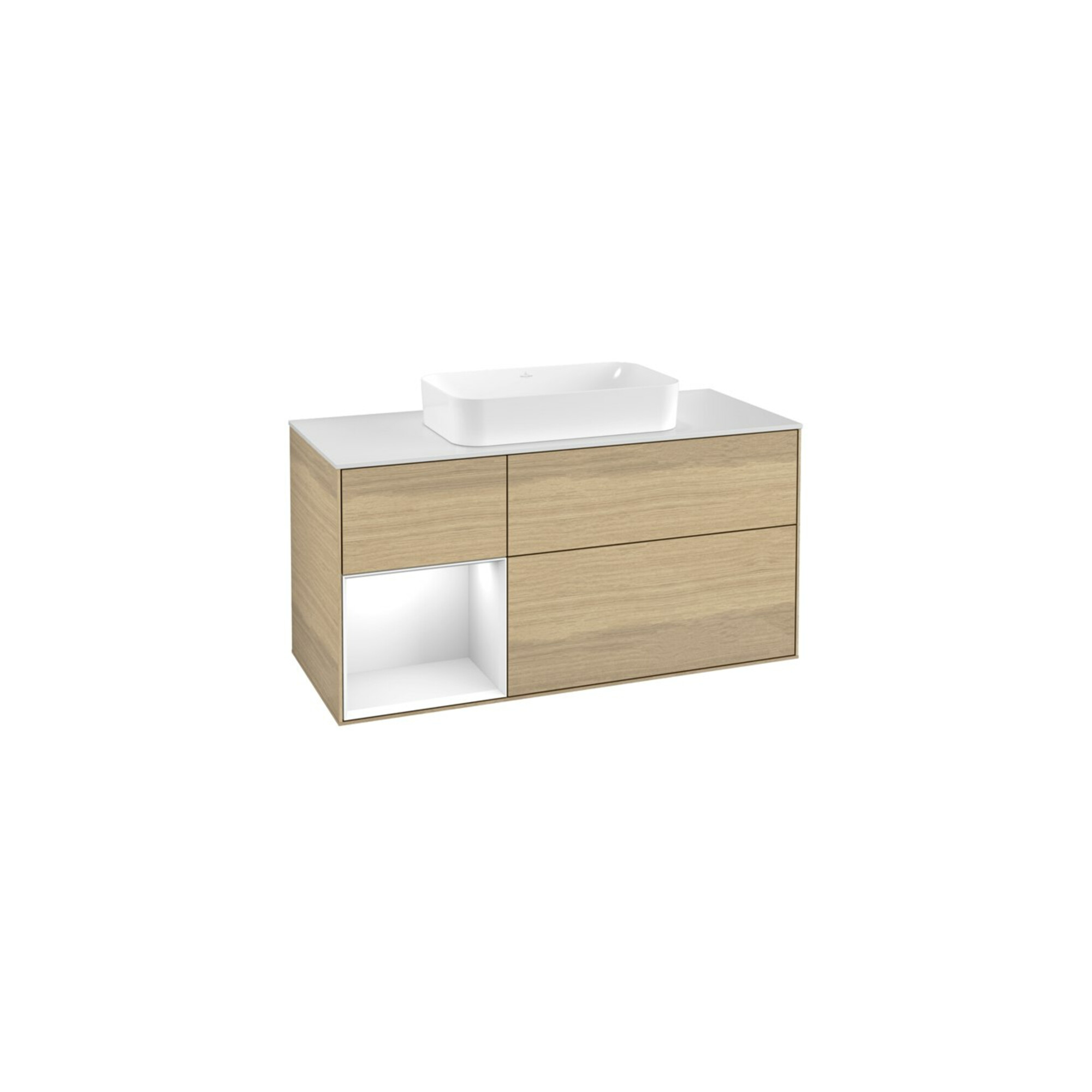 V&B Waschtischunterschrank Wandbeleuchtung Finion 120cm, Pl w m, Rg li glo wh. Lac, Oa ven ; Villeroy & Boch
