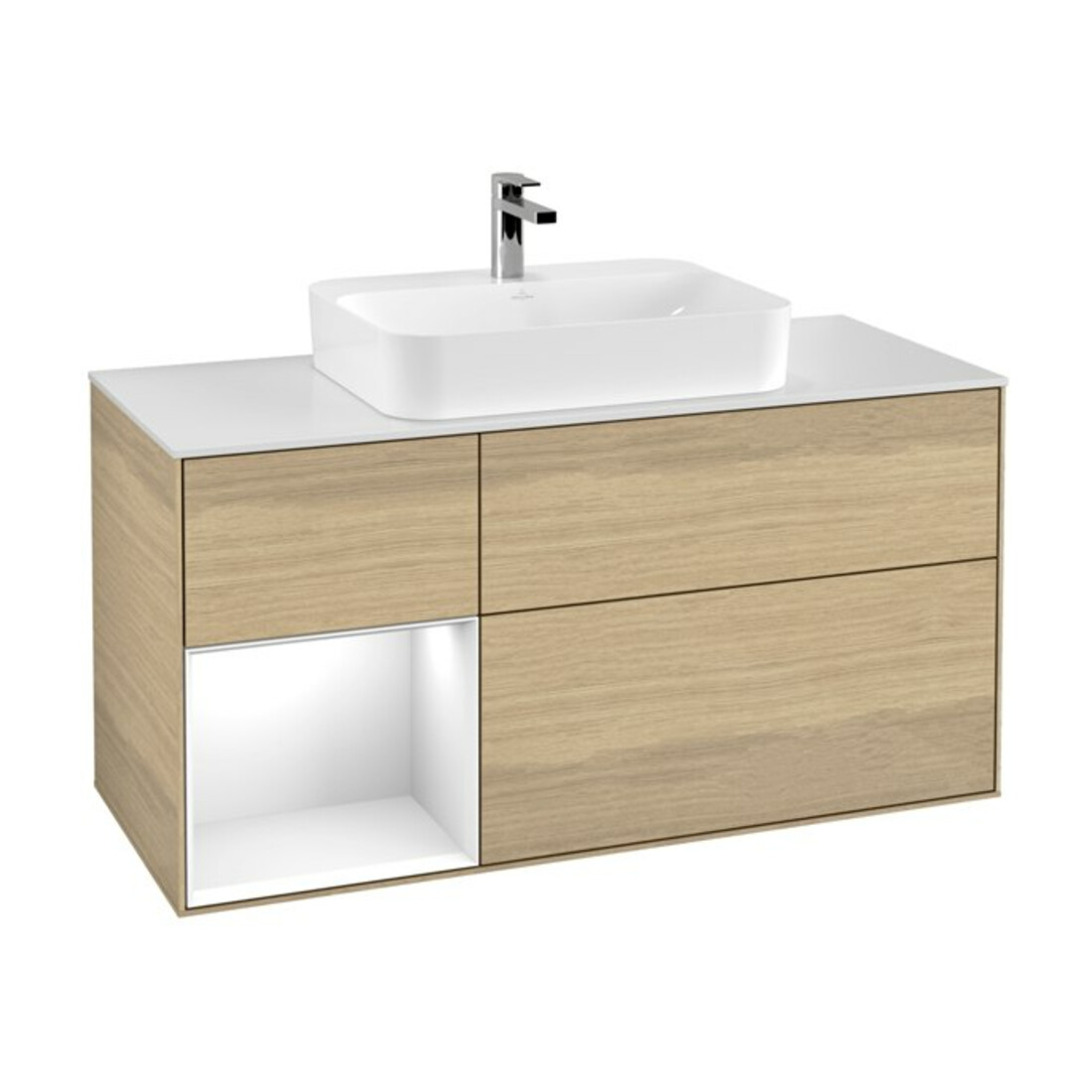 V&B Waschtischunterschrank Wandbeleuchtung Finion 120cm, Pl w m, Rg li glo wh. Lac, Oa ven