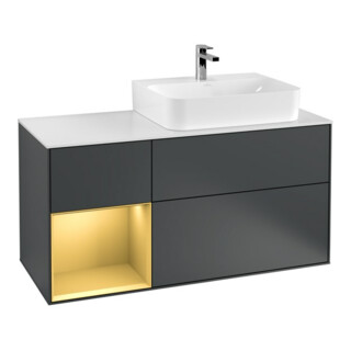 V&B Waschtischunterschrank Wandbeleuchtung Finion 120cm, Pl w m, Rg li gol m, md bl. m Lac