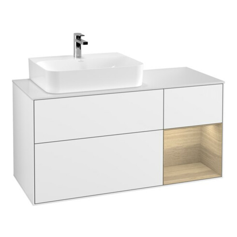 V&B Waschtischunterschrank Wandbeleuchtung Finion 120cm, Pl w m, Rg li Oa ven, glo wh. Lac