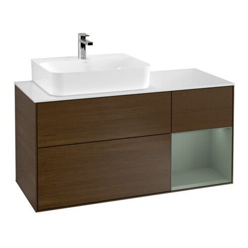 V&B Waschtischunterschrank Wandbeleuchtung Finion 120cm, Pl w m, Rg li Oli. m Lac, wal ven