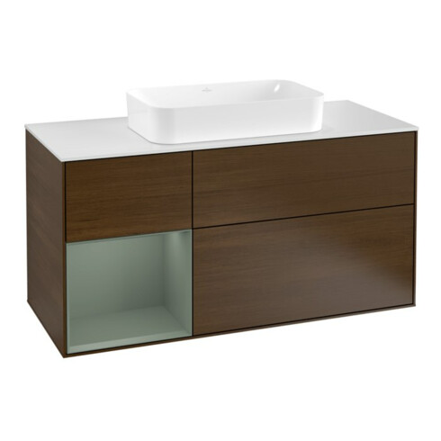 V&B Waschtischunterschrank Wandbeleuchtung Finion 120cm, Pl w m, Rg li Oli. m Lac, wal ven