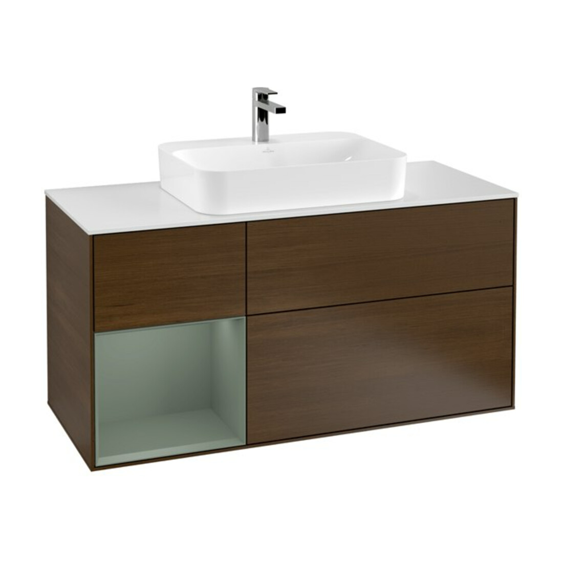 V&B Waschtischunterschrank Wandbeleuchtung Finion 120cm, Pl w m, Rg li Oli. m Lac, wal ven