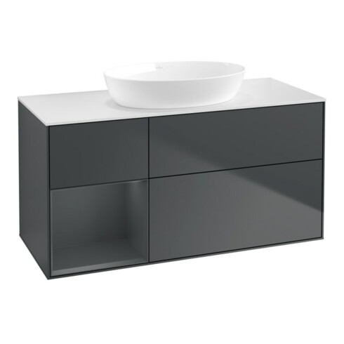 V&B Waschtischunterschrank Wandbeleuchtung Finion 120cm, Pl w m, Rg md m Lac, md bl. m Lac