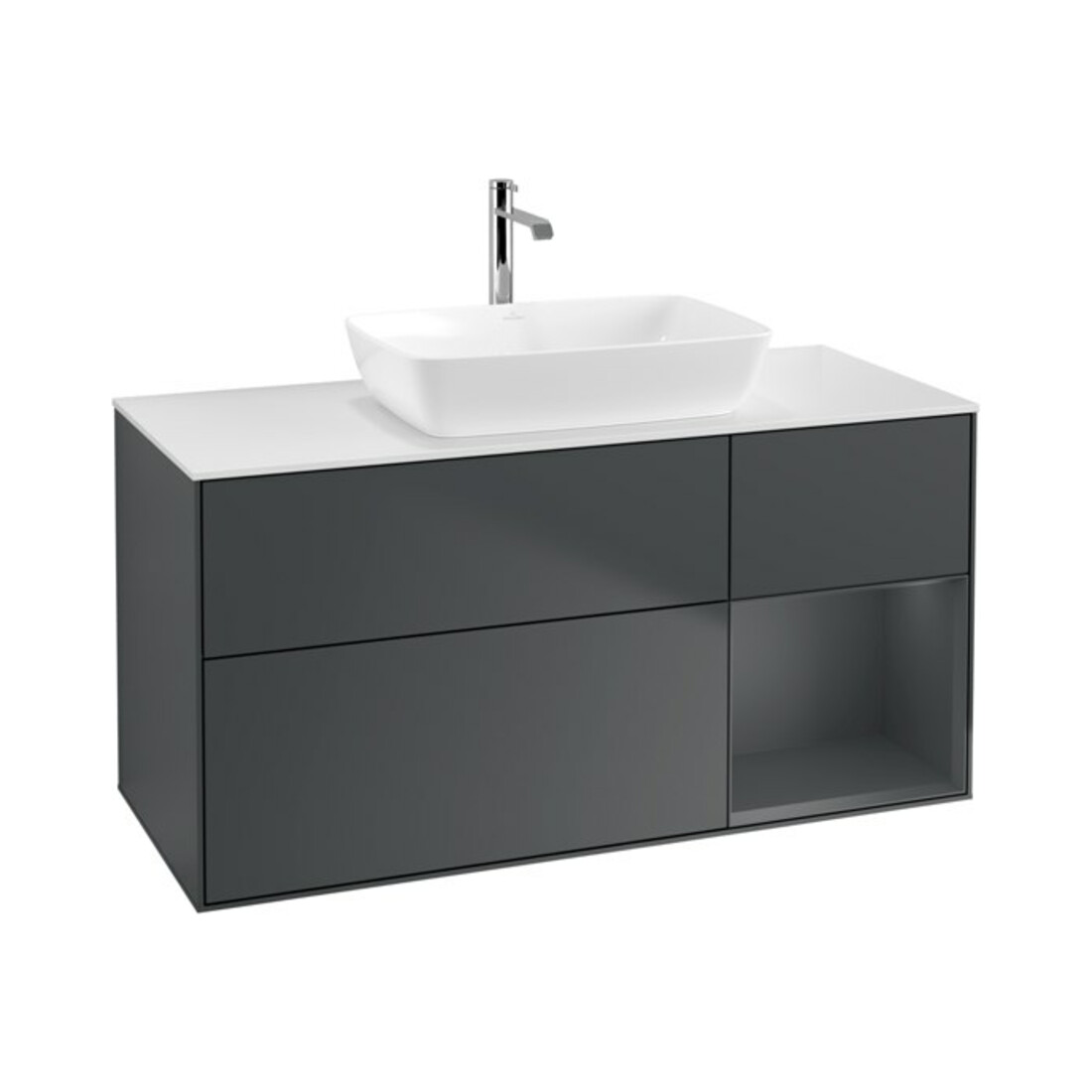V&B Waschtischunterschrank Wandbeleuchtung Finion 120cm, Pl w m, Rg md m Lac, md bl. m Lac