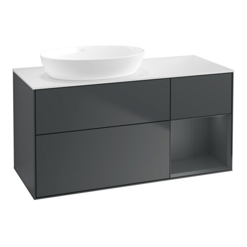 V&B Waschtischunterschrank Wandbeleuchtung Finion 120cm, Pl w m, Rg md m Lac, md bl. m Lac