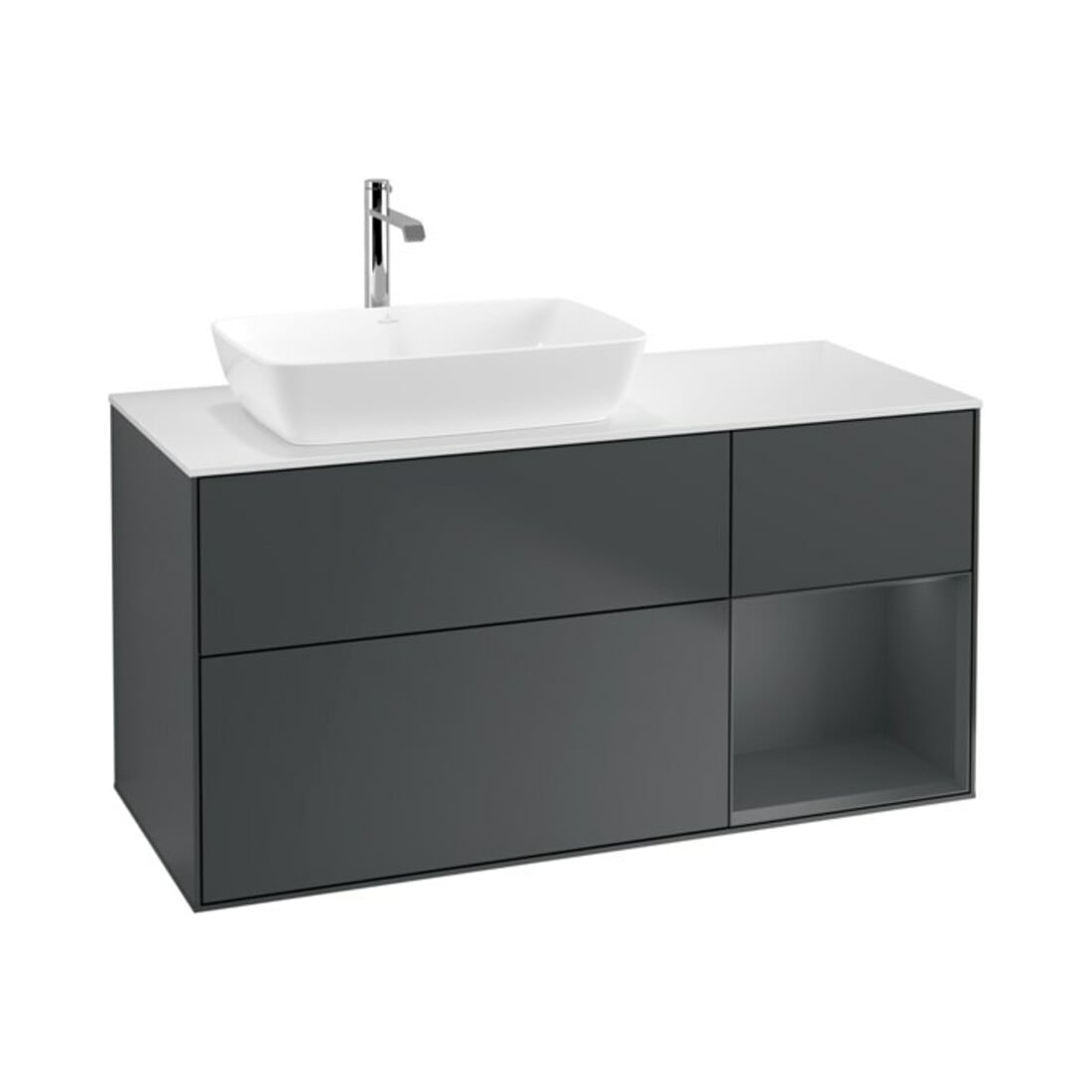 V&B Waschtischunterschrank Wandbeleuchtung Finion 120cm, Pl w m, Rg md m Lac, md bl. m Lac
