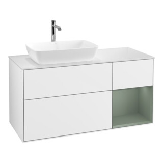 V&B Waschtischunterschrank Wandbeleuchtung Finion 120cm, Pl w m, Rg Ol m Lac, glo wh. Lac