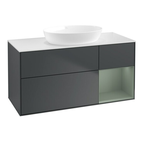 V&B Waschtischunterschrank Wandbeleuchtung Finion 120cm, Pl w m, Rg Ol m Lac, md bl. m Lac