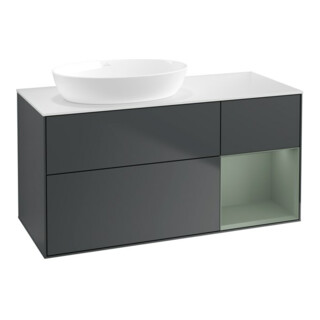 V&B Waschtischunterschrank Wandbeleuchtung Finion 120cm, Pl w m, Rg Ol m Lac, md bl. m Lac