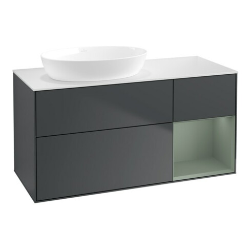 V&B Waschtischunterschrank Wandbeleuchtung Finion 120cm, Pl w m, Rg Ol m Lac, md bl. m Lac