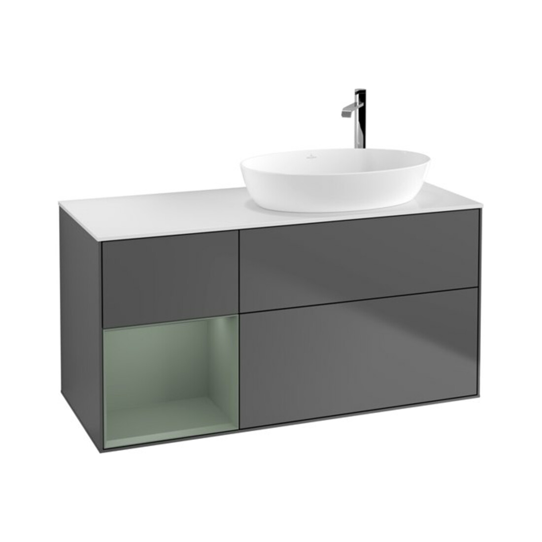 V&B Waschtischunterschrank Wandbeleuchtung Finion 120cm, Pl w m, Rg Oli. m Lac, Anthrac. m