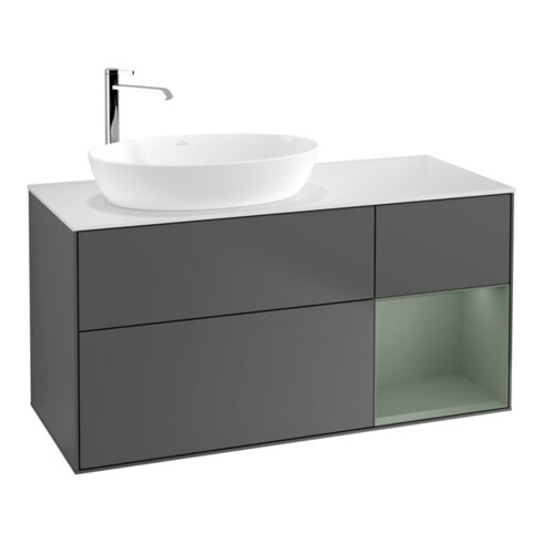 V&B Waschtischunterschrank Wandbeleuchtung Finion 120cm, Pl w m, Rg Oli. m Lac, Anthrac. m