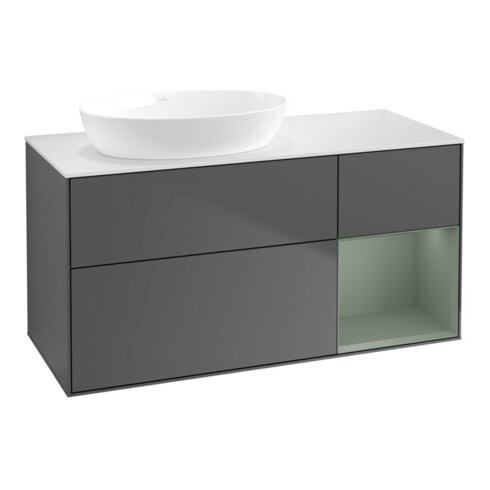 V&B Waschtischunterschrank Wandbeleuchtung Finion 120cm, Pl w m, Rg Oli. m Lac, Anthrac. m