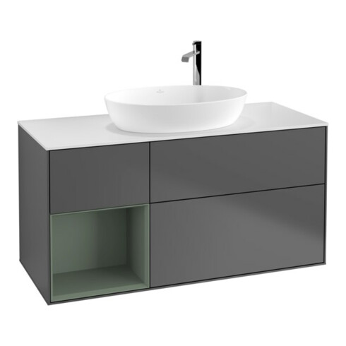 V&B Waschtischunterschrank Wandbeleuchtung Finion 120cm, Pl w m, Rg Oli. m Lac, Anthrac. m