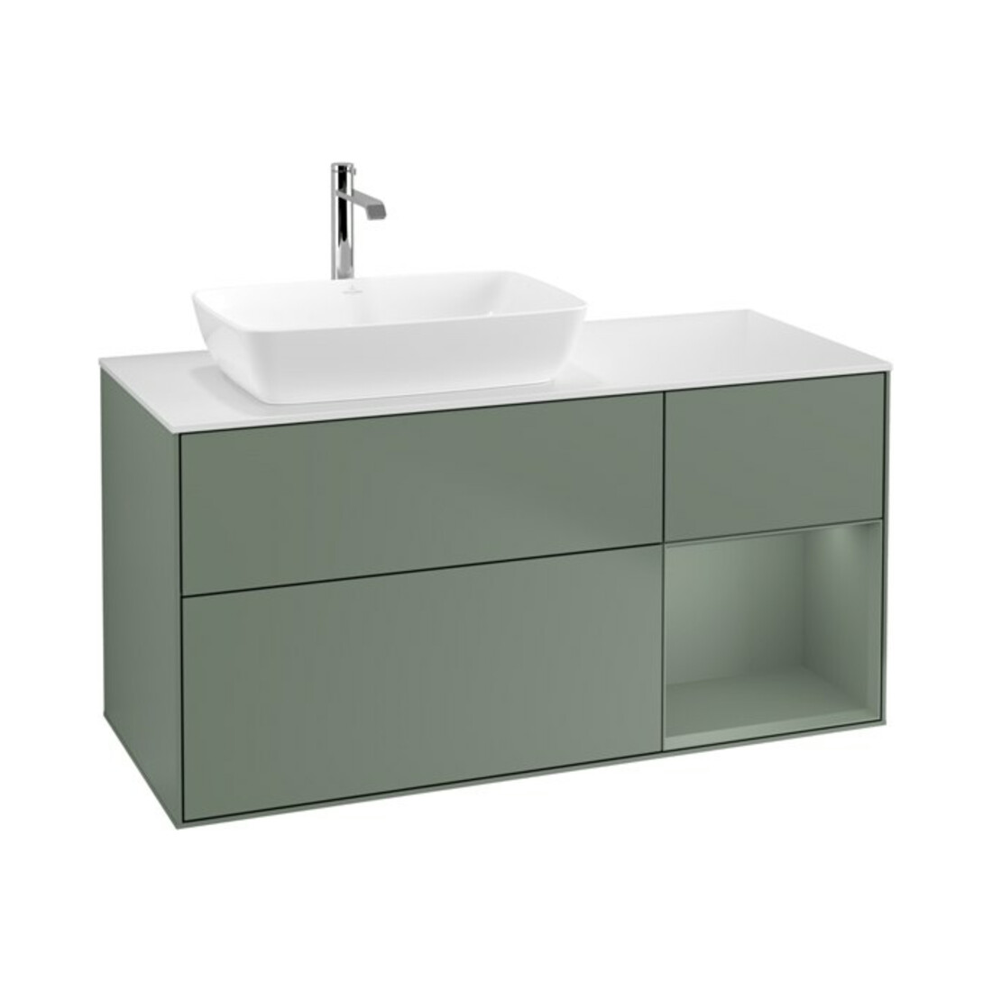 V&B Waschtischunterschrank Wandbeleuchtung Finion 120cm, Pl w m, Rg Oli. m Lac, Oli. m Lac