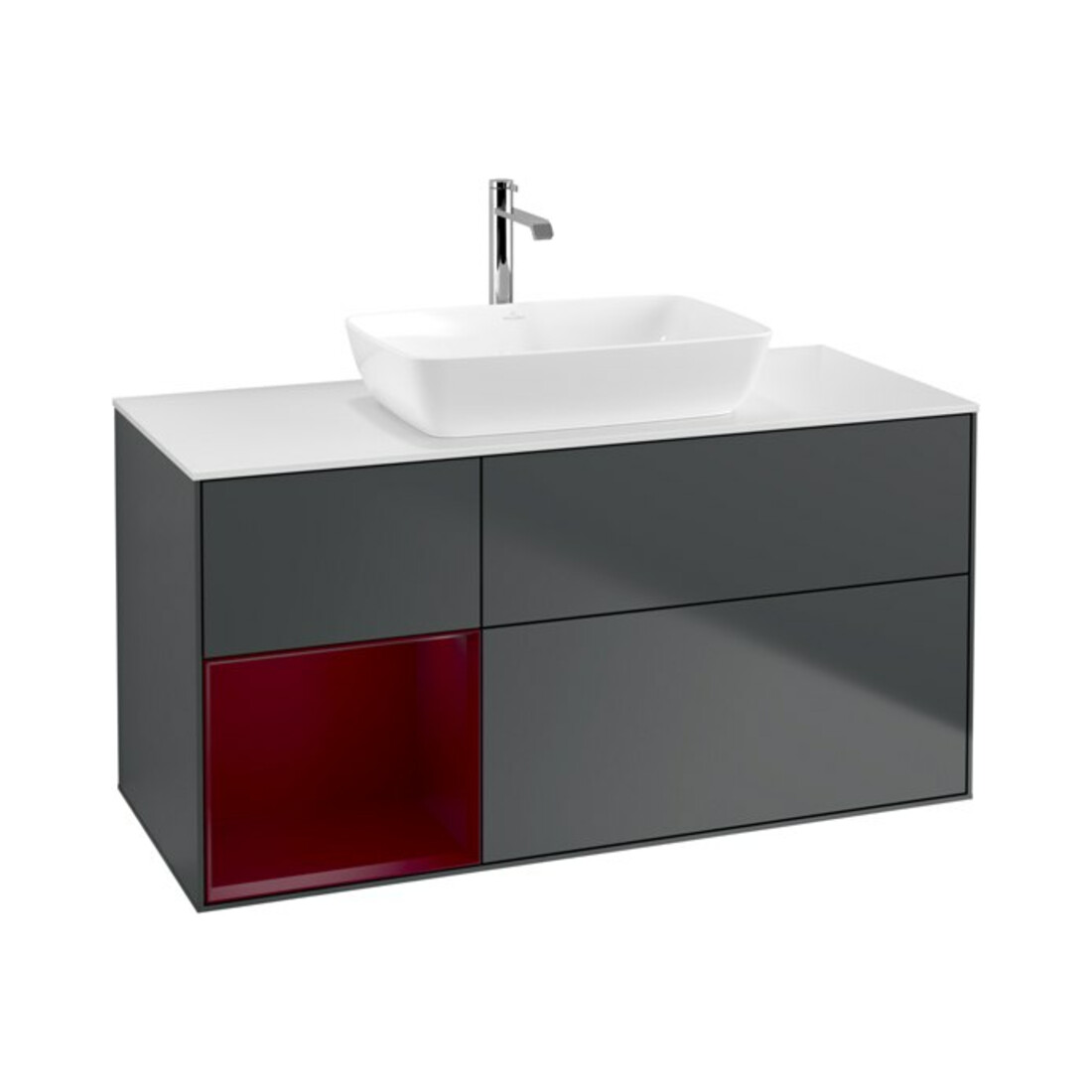 V&B Waschtischunterschrank Wandbeleuchtung Finion 120cm, Pl w m, Rg Peo m La, md bl. m Lac