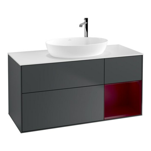 V&B Waschtischunterschrank Wandbeleuchtung Finion 120cm, Pl w m, Rg Peo m La, md bl. m Lac