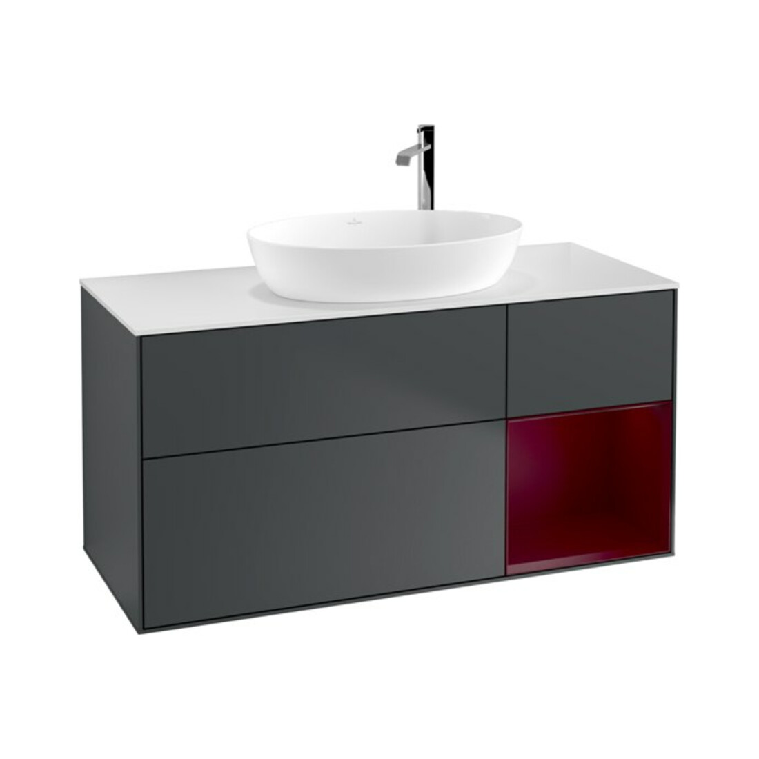 V&B Waschtischunterschrank Wandbeleuchtung Finion 120cm, Pl w m, Rg Peo m La, md bl. m Lac