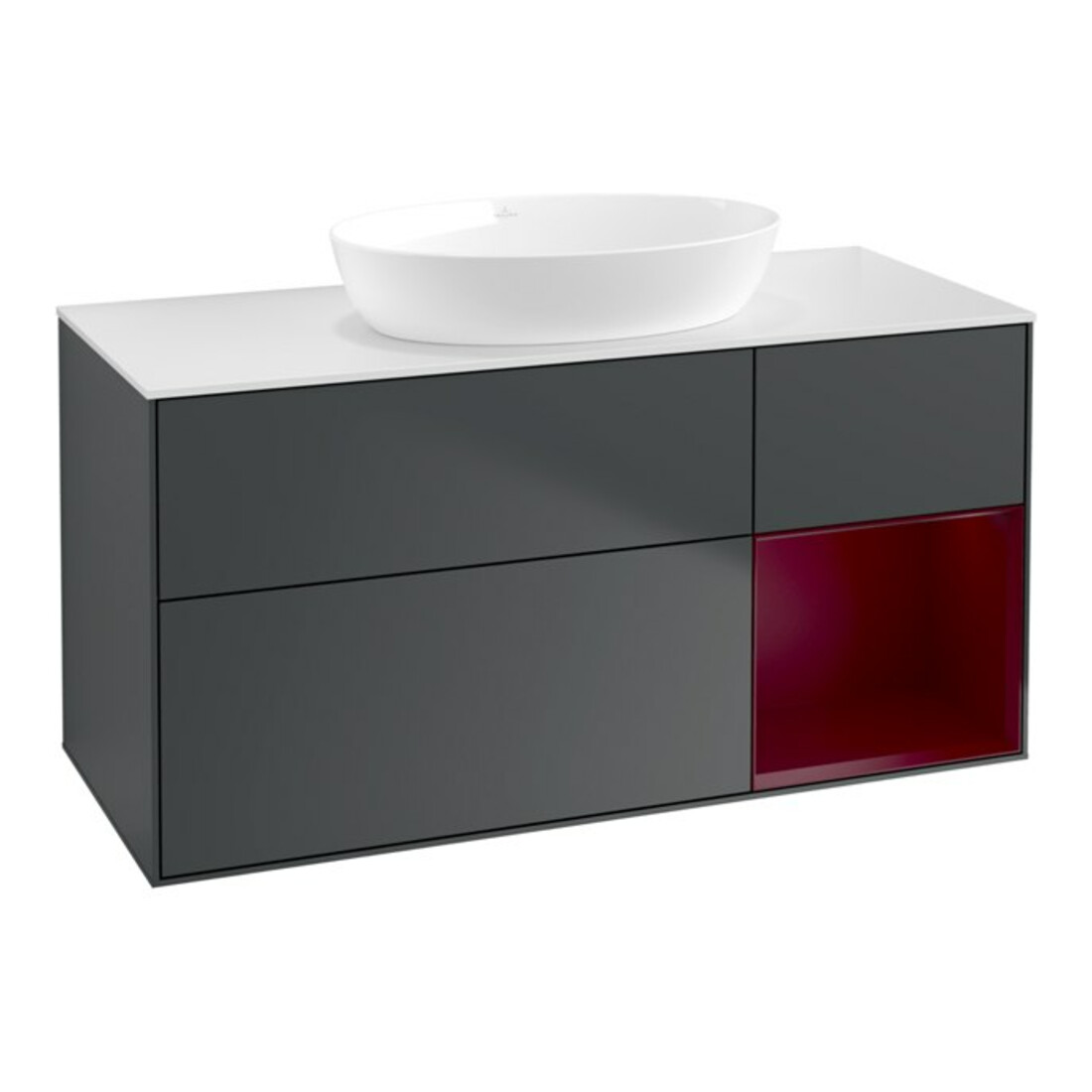V&B Waschtischunterschrank Wandbeleuchtung Finion 120cm, Pl w m, Rg Peo m La, md bl. m Lac