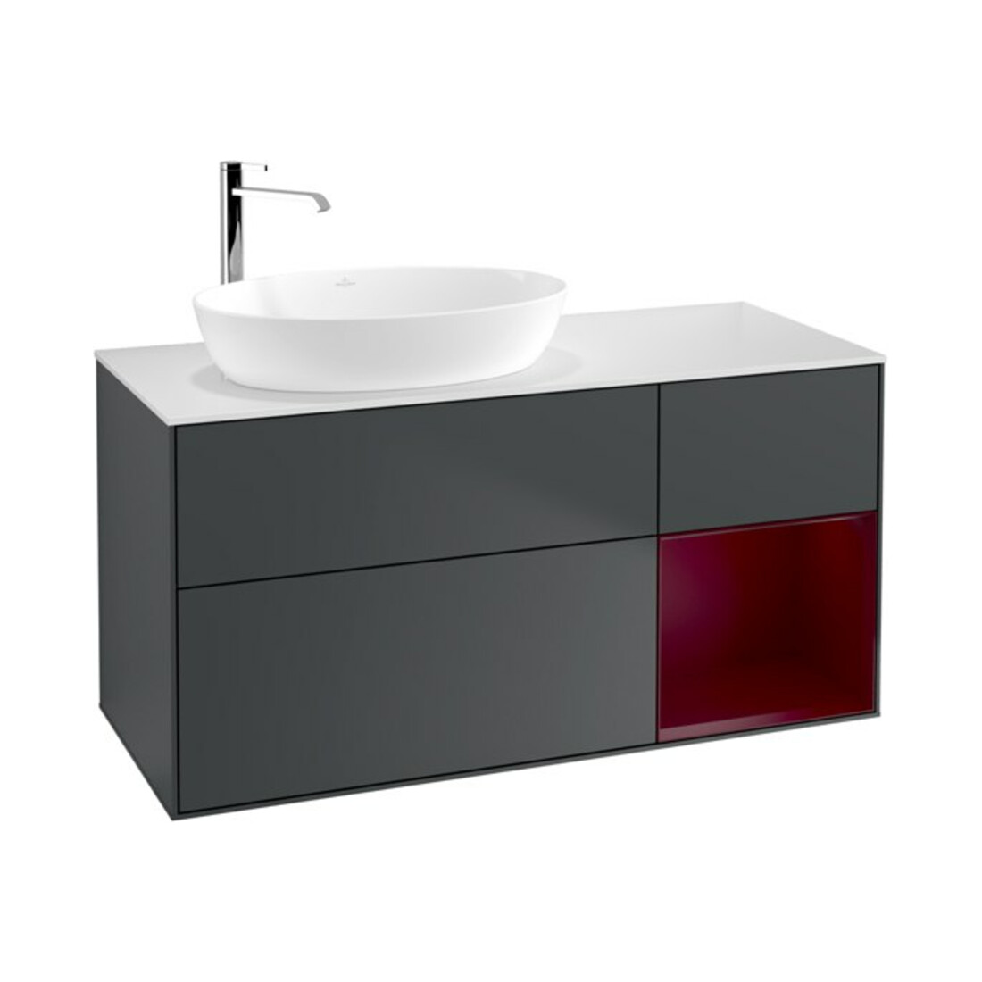 V&B Waschtischunterschrank Wandbeleuchtung Finion 120cm, Pl w m, Rg Peo m La, md bl. m Lac