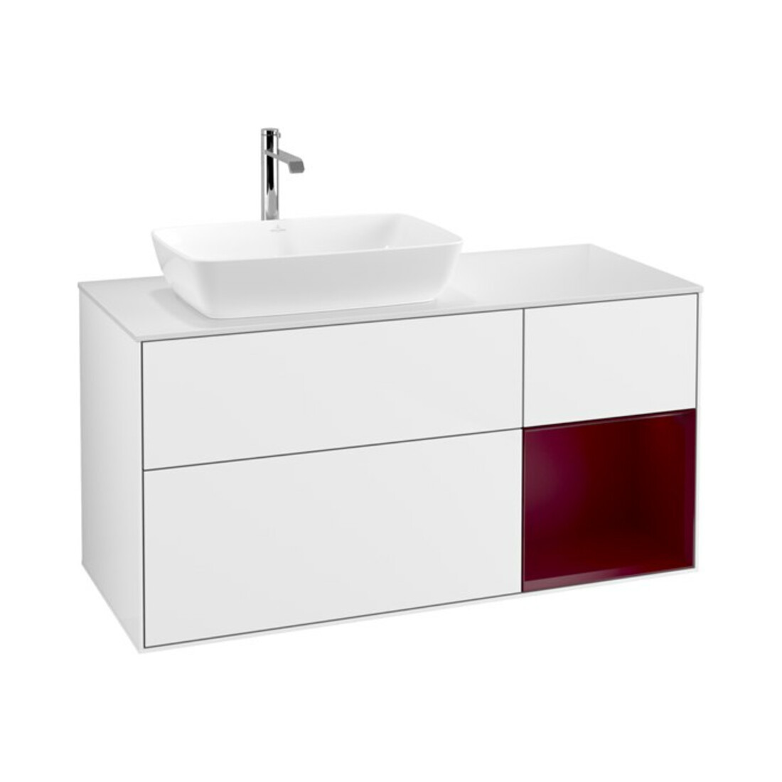 V&B Waschtischunterschrank Wandbeleuchtung Finion 120cm, Pl w m, Rg Peo m Lac, glo wh. Lac