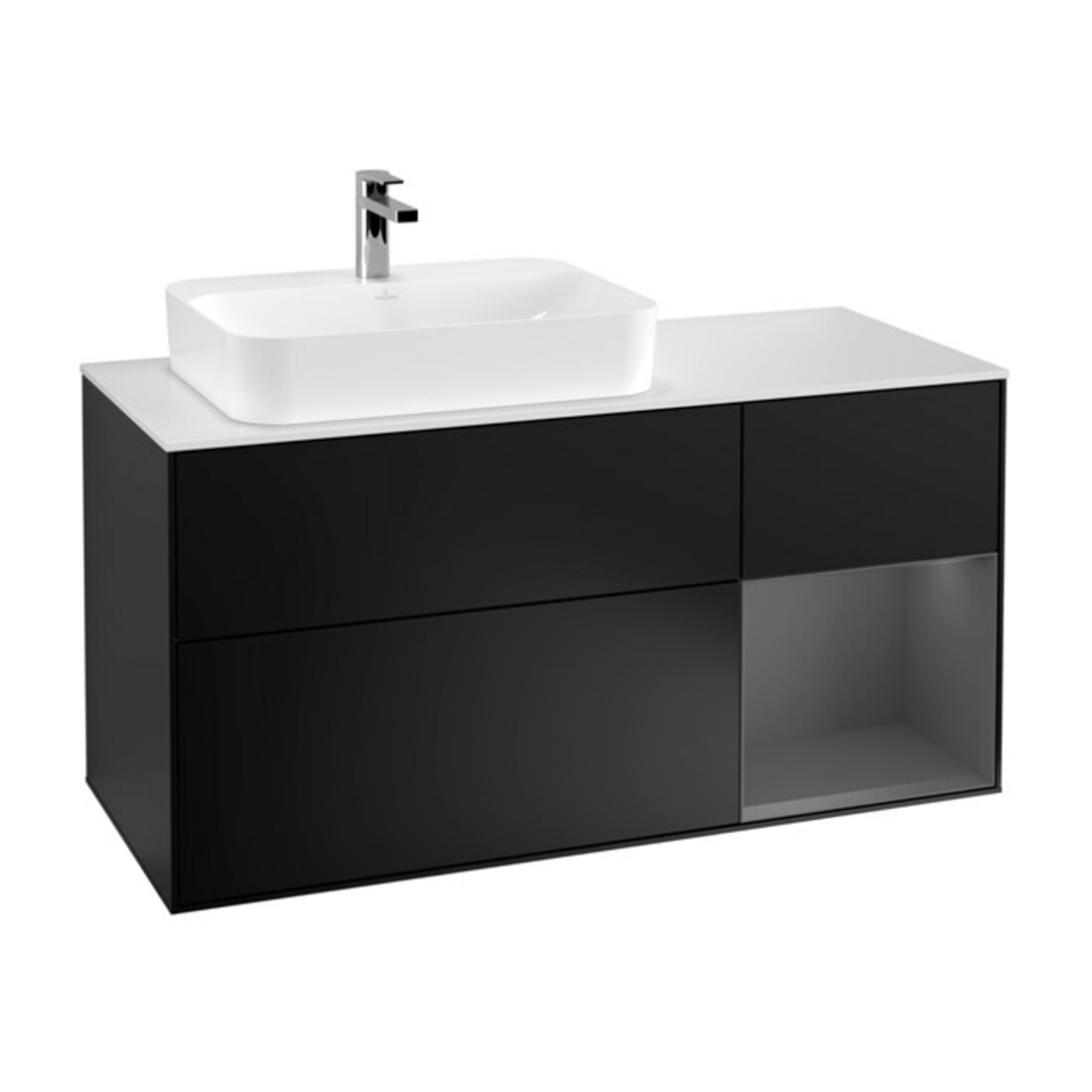 V&B Waschtischunterschrank Wandbeleuchtung Finion 120cm, Pl w m, Rg r A m, bla m Lac