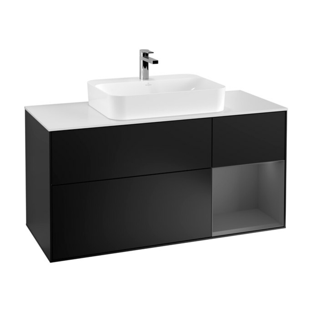 V&B Waschtischunterschrank Wandbeleuchtung Finion 120cm, Pl w m, Rg r A m, bla m Lac