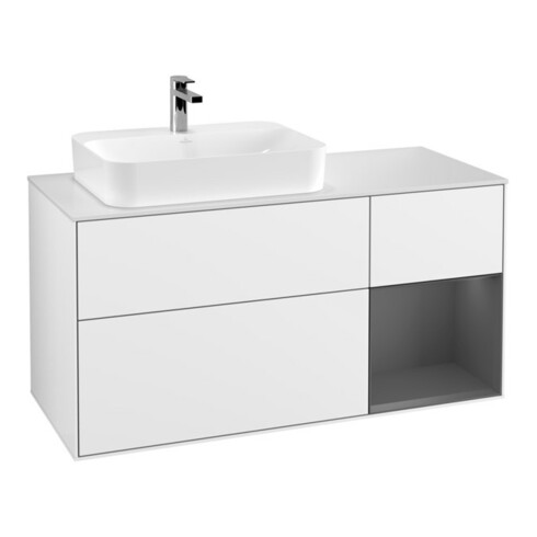 V&B Waschtischunterschrank Wandbeleuchtung Finion 120cm, Pl w m, Rg r A m, glo wh. Lac