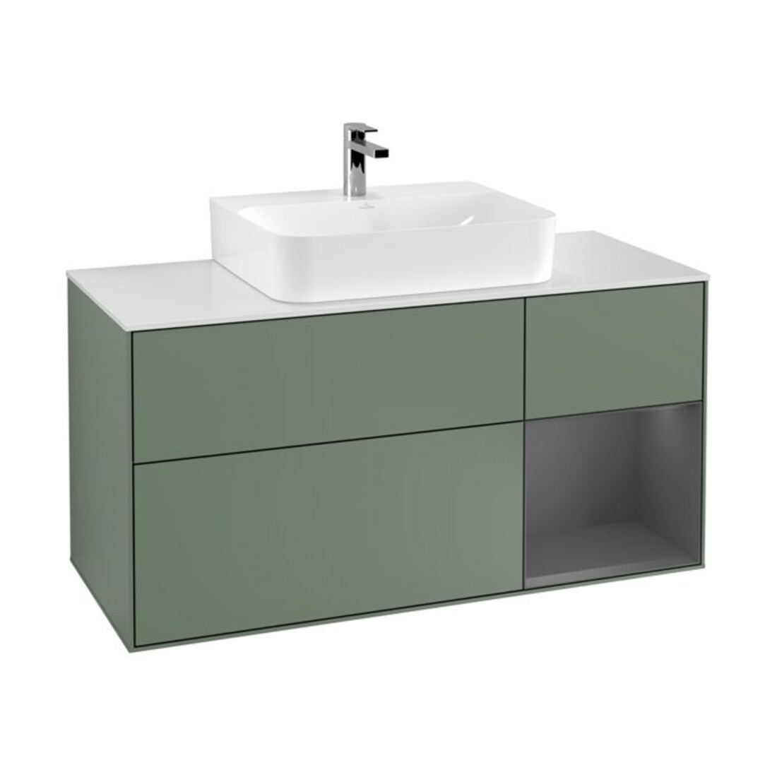 V&B Waschtischunterschrank Wandbeleuchtung Finion 120cm, Pl w m, Rg r A m, Oli. m Lac