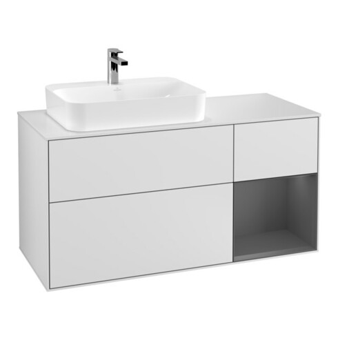 V&B Waschtischunterschrank Wandbeleuchtung Finion 120cm, Pl w m, Rg r A m, wh. m Lac