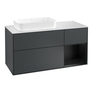 V&B Waschtischunterschrank Wandbeleuchtung Finion 120cm, Pl w m, Rg r b m La, md bl. m Lac