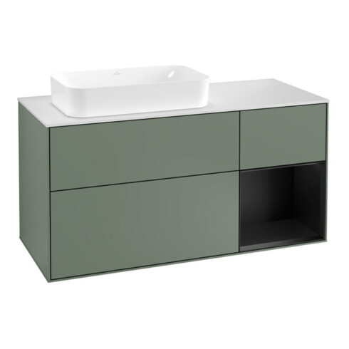 V&B Waschtischunterschrank Wandbeleuchtung Finion 120cm, Pl w m, Rg r b m Lac, Oli. m Lac